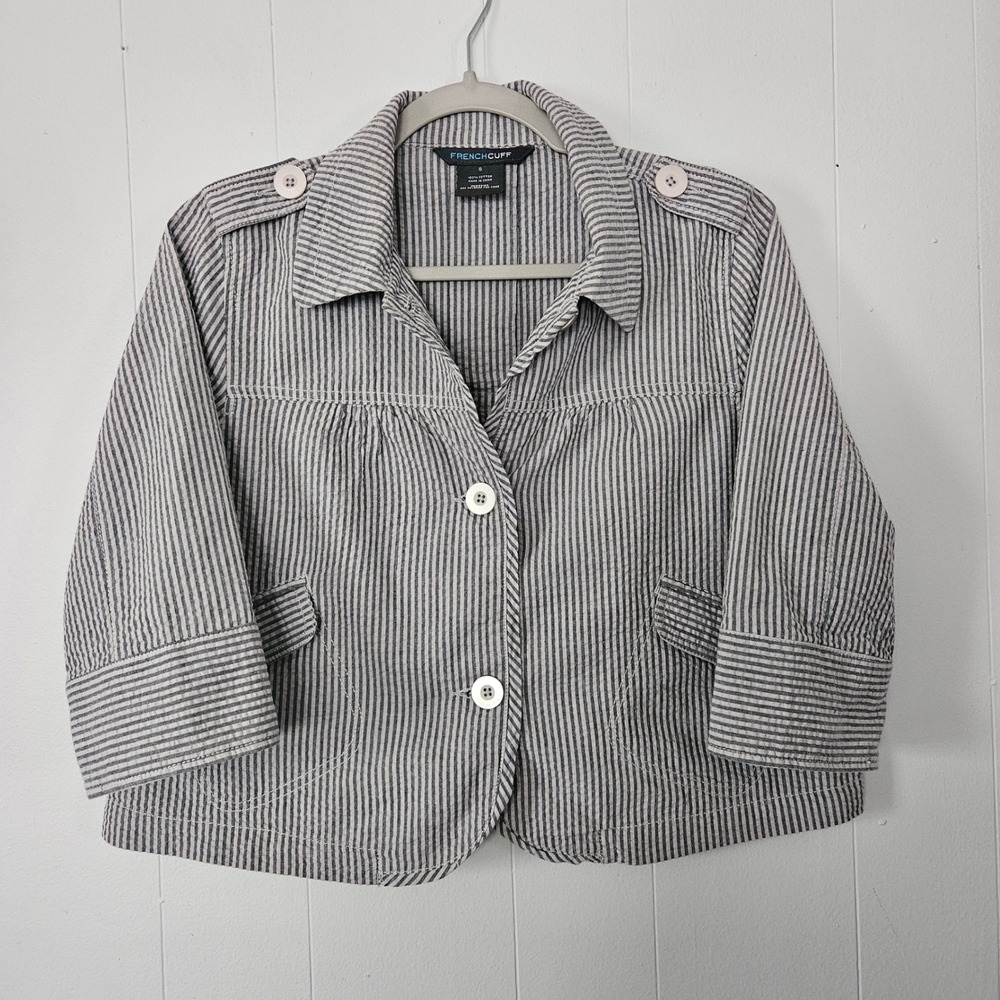 Womens Babydoll Cropped Jacket‎ Small Striped Military Cotton Light Academia